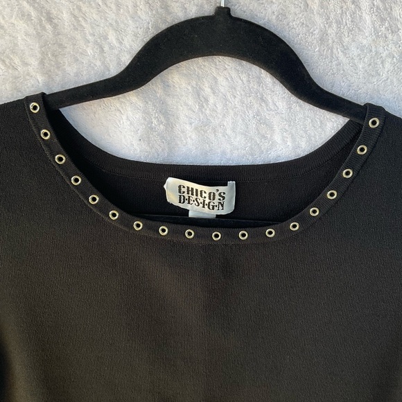 Chico’s Apparel Hardwear Short Sleeve Blouse Black; NWT; M/8 - Picture 4 of 12